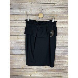 Anna Molinari NWT Size 46 Italian Skirt Black Belted Ruffled Virgin Wool
